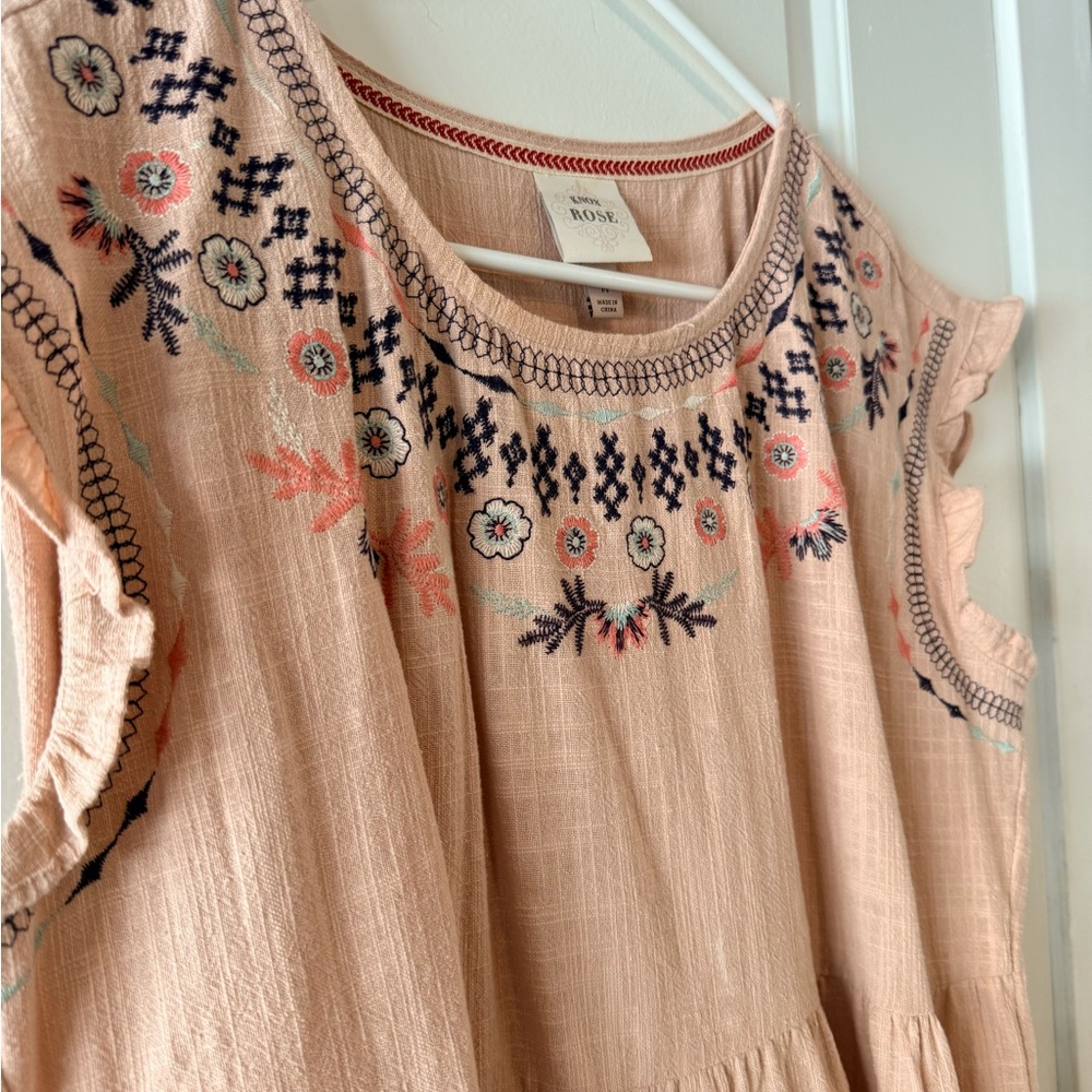 Knox Rose Blush Pink Embroidered Tiered Dress Medium Boho Cottagecore - Picture 5 of 10